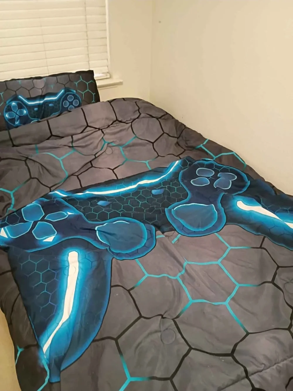 Gaming Controller Print Duvet Cover Set - Blue and Gray Pillow Not Included